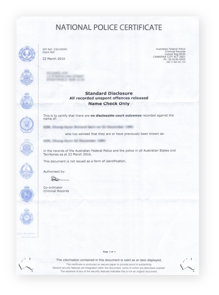 Australian Federal Police Certificate