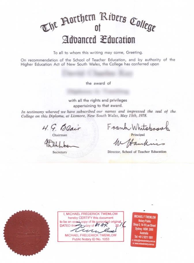 Educational Document certified by Public Notary